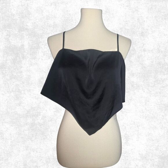 Divided Tops - H&M Divided Black Satin Handkerchief Crop Top XL Festival Y2K